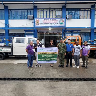 PNP Surigao del Norte thanks Taganito Mining for 2 vehicle units 